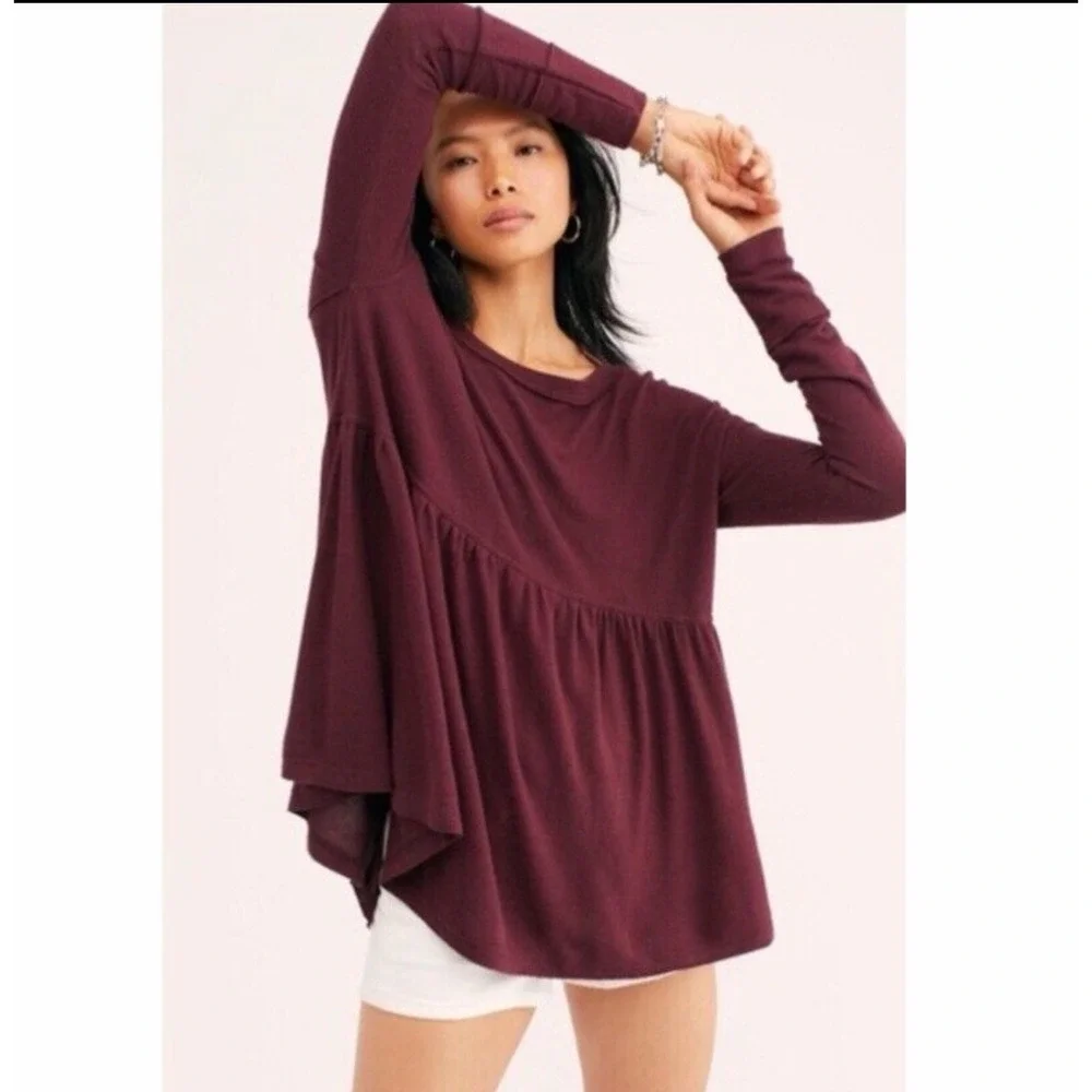 Free People Forever Your Girl Babydoll Tunic Top Burgundy S Boho Fairy Cottage